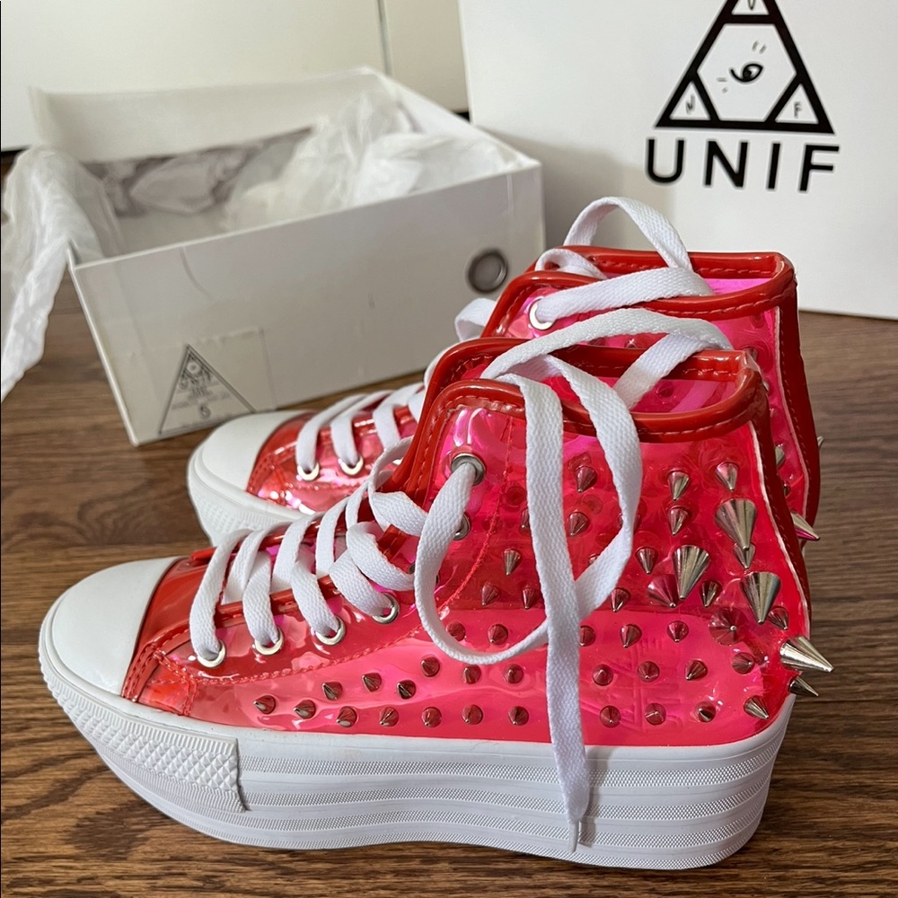 UNIF Koop Platform Studded Sneakers in Clear Pink Size 5 NEW IN BOX Never Worn